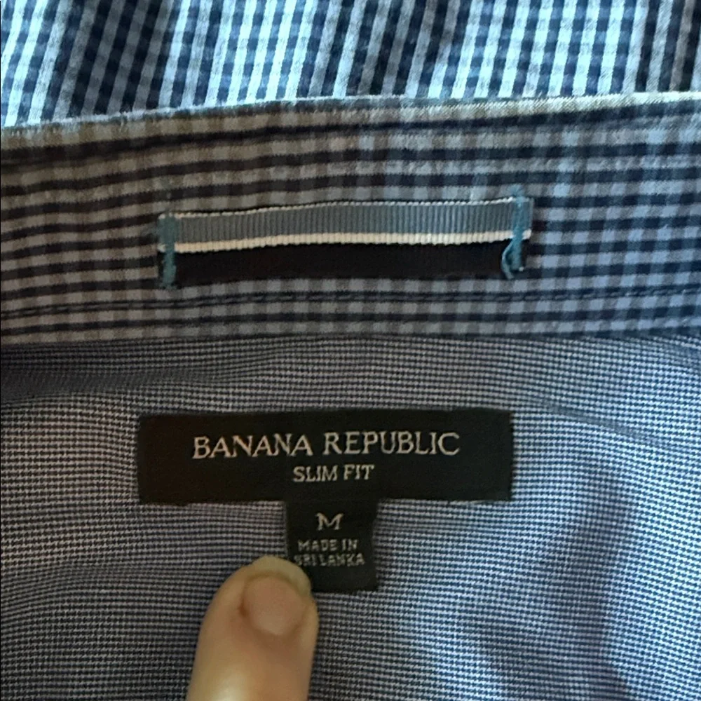 Banana Republic slim fit Navy & light blue checked Plaid Button Down Shirt